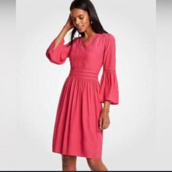 Ann Taylor Dress Pink Bell Sleeves Latice Midi Lightweight Sweet 4P Petite - Picture 13 of 13